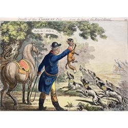 After James Gillray (British 1756-1815): 'Death of the Corsican Fox - Scene the Last of the Royal Hunt', etching and aquatint with hand-colouring, Henry G Bohn edition pub. c.1847-1851, 26cm x 35cm