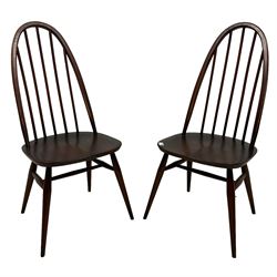 Ercol - pair dark elm 'Quaker Back Windsor Dining Chairs', with hoop and stick backs