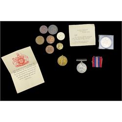 World War I Victory medal to Gnr W Pounder R.A. 136637, 1939-45 War medal and a few coins