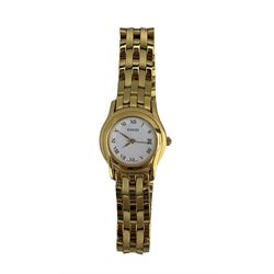 Gucci gold plated stainless steel calendar quartz wristwatch, together with a group of silver jewellery, including a garnet necklace and pair of earrings, silver bracelet, pair of silver mother-of-pearl, amethyst and marcasite pendant earrings