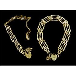 Two 9ct gold gate bracelets, with heart locket clasps