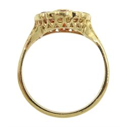9ct gold garnet and diamond cluster ring, hallmarked