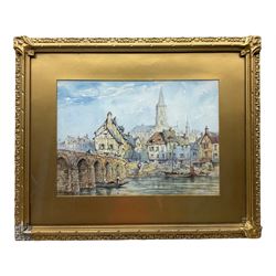 Pierre Le Boeuff (Belgian fl.1899-1920): 'La Charité-sur-Loire' with View of Sainte-Croix-Notre-Dame' watercolour signed and titled 26cm x 37cm