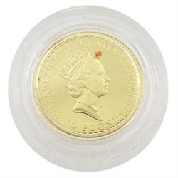 Queen Elizabeth II 1996 gold proof 1/10 ounce Britannia coin, cased with certificate