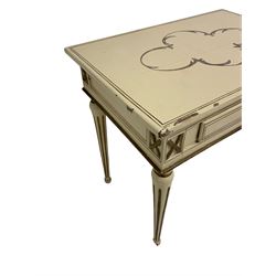 19th century Continental painted and gilded pine side table, single frieze drawer 