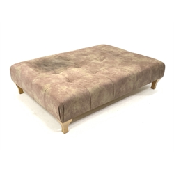 Large contemporary quilted leather upholstered foot stool, raised on square tapered beechwood supports, 140cm x 100cm, H34cm