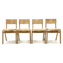 Set of four mid 20th century laminated plywood stacking chairs, W41cm