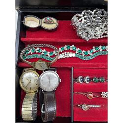 18ct gold ladies manual wind wristwatch, Sheffield import marks 1964, 9ct gold bar brooch, stone set and two single stone set stud earrings, Timor automatic wristwatch, Verity wristwatch, silver stone set jewellery and other vintage and later costume jewellery