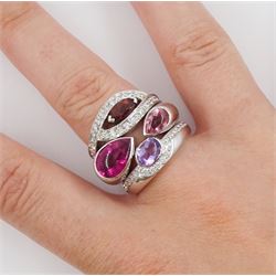 18ct white gold tourmaline, diamond and amethyst 'Princess K' ring by FRED, Paris, stamped 750