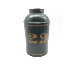 19th century Toleware tea canister of cylindrical form, H42cm 