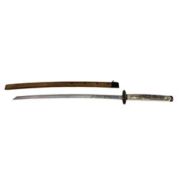 Decorative Japanese katana with ivorine handle, L103cm, Malayan sword with cobra carved handle and a Spanish reproduction knife (3)