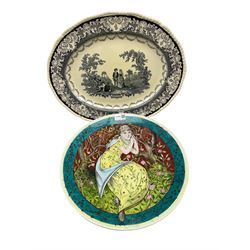 Doulton 'Watteau' pattern meat plate and a hand-painted charger, unsigned D37cm (2)