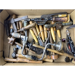  Box of wood working tools including Stanley planes etc  