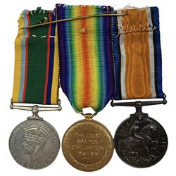 WWI pair of War Medal and Victory Medal to L Darcy A.B. R.N. J.70626  and George VI Cadet Forces Medal to the same recipient TY. LT.(SP) L Darcy R.N.V.R.