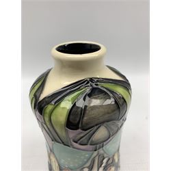 Moorcroft 'Indigo Lace' pattern long necked vase designed by Vicky Lovatt H21cm together with another H14.5cm