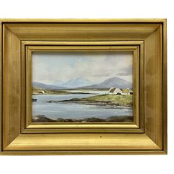 Susan Webb (Irish 1962-): 'Bog Road' 'Blue Lake Connemara' Irish Rural Landscapes with Cottages, set five oils on board signed with monogram, two signed and titled verso 12cm x 17cm (5)