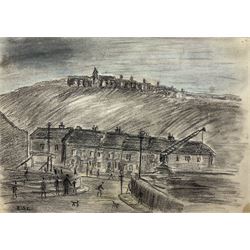 Circle of Laurence Stephen Lowry (Northern British 1887-1976): 'Street in Huddersfield', pencil and charcoal sketch signed, titled and dated 1934 verso 26cm x 38cm (unframed)
