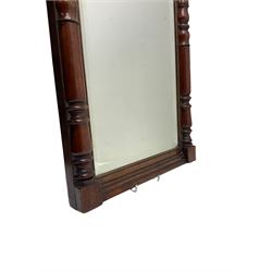 Small mahogany mirror, the projecting cornice over satinwood inlayed frieze and bevel edged mirror 