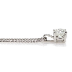 18ct white gold single stone diamond pendant necklace, stamped 750, diamond 1.01 carat