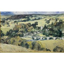 English Impressionist School (20th Century): Village in the Hillside, signed with initials HW and indistinctly titled 58cm x 89cm 