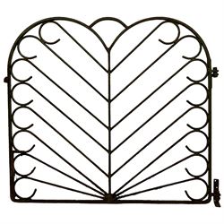20th century wrought metal garden pedestrian gate, shaped form with fanned scrolling metal decoration