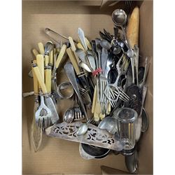 Quantity of assorted plated cutlery, bone handled knives etc