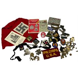 Military buttons and badges, bosuns whistle, cloth badges etc