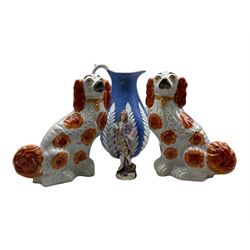 Pair of Staffordshire dogs, Sitzendorf figure (a/f) and a Victorian jug (4)