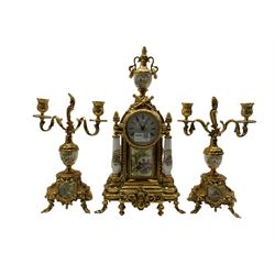 French Gilt metal clock garniture by Robert Grant of London, H44cm 