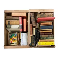 Assorted books including religious, Shakespeare, Milton together with quantity of language reference books etc. in two boxes