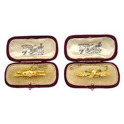 Two Edwardian 15ct gold diamond and stone set brooches, both Chester 1904 and 1906, boxed
