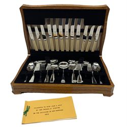 Canteen of Staybrite table cutlery for six covers in oak box