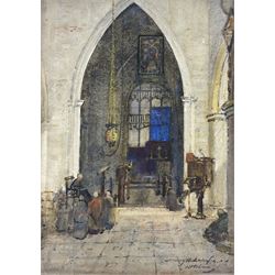 James Garden Laing (Scottish 1852-1915): Church Interior - Travels in Spain, Egypt, France, Holland & Germany, watercolour signed 24cm x 17cm