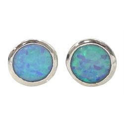 Silver round opal stud earrings, stamped 925