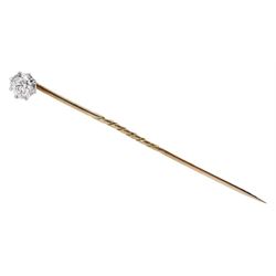Gold mounted single stone diamond stick pin, diamond approx 0.40 carat