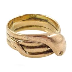 Early 20th century rose gold coiled snake ring, stamped 9ct