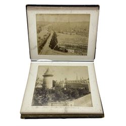 Photograph album and contents including images of the Tay Bridge disaster, one inscribed J Patrick, the rebuilt bridge, photographs of Rouen, Waterloo etc