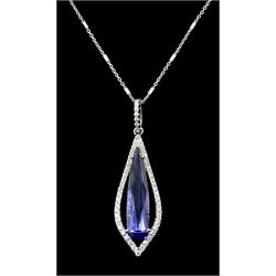 Silver purple stone and cubic zirconia set pendant necklace, stamped 925