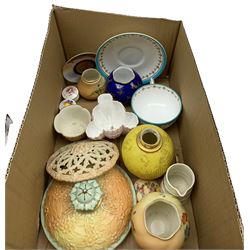 Quantity of porcelain by Royal Worcester including hand painted saucer, shell cup, blush ivory pots, cobalt blue pot etc. in one box