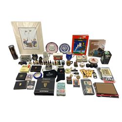 Large collection of Guinness collectables, including Carlton Ware figures Zoo Keeper and Kangaroo, a Carlton Ware toucan mustard pot, various other ceramics, postcards, key chains, miniatures, prints, etc