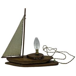 Art Deco oak table lamp modelled as a sailing boat, H31cm 