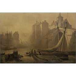 Attrib. Henry Cave (British 1779-1836): Old Ouse Bridge York, watercolour laid onto canvas unsigned 75cm x 110cm