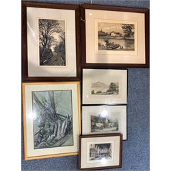 collection engravings, mezzotints and a chalk all signed by artists (6)