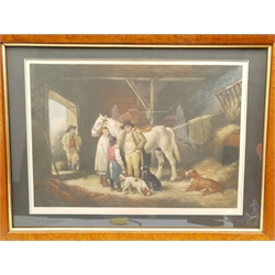 Léon Danchin (French 1887-1939): Chasing the Rabbit, colour lithograph signed in pencil pub. 1938, 30cm x 47cm, and an early 20th century mezzotint of a stable scene indistinctly signed in pencil 33cm x 46cm (2)