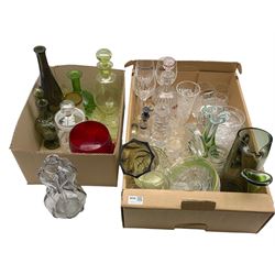 Quantity of vintage and antique glassware to include Bohemian in two boxes