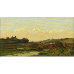 English School (19th/20th century): River Landscape, oil on canvas indistinctly signed 24cm x 45cm
