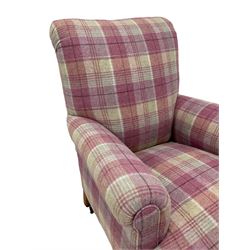 Late 19th century armchair, upholstered in pink Abraham Moon check fabric