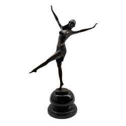 Art Deco style bronze figure of a dancer after 'Chiparus', with foundry mark, H45.5cm overall