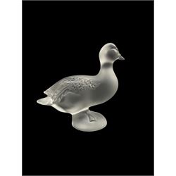 Lalique frosted glass model of a Duck, engraved Lalique France to base, H9cm 