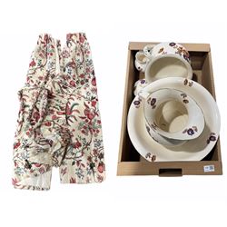 Falcon ware five piece toilet set,Irish linen bed linen and floral curtains with tie backs 